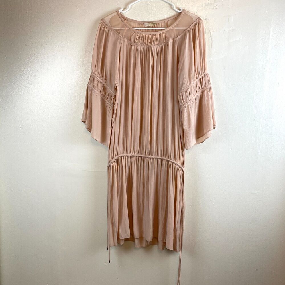 RAMY BROOK Silk Dress Sz M Pink Long Sleeve Romantic Flowy Sheer Coquette Boho